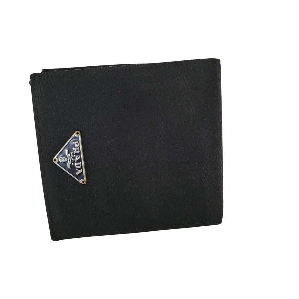 Prada Milano Mens Black Tessuto Nylon Bifold Wallet Triangle Logo Made in Italy